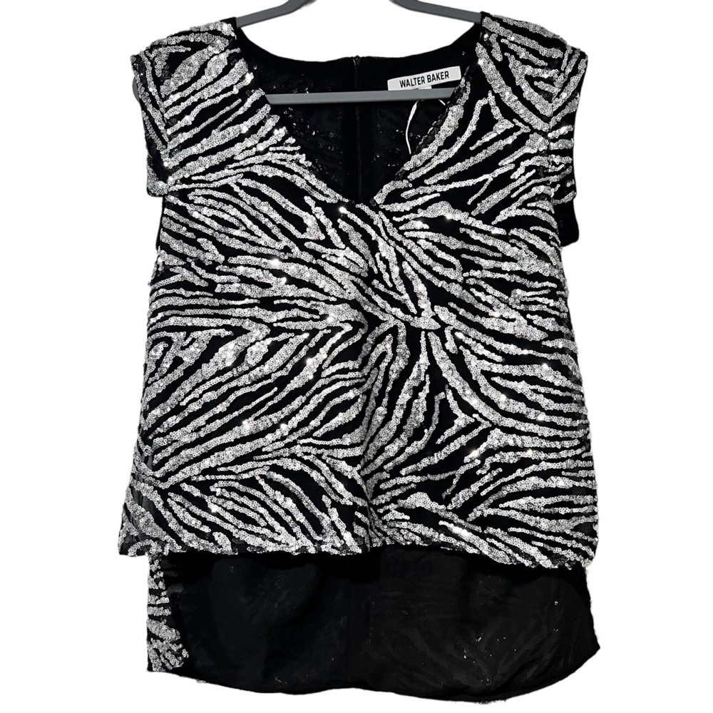 Walter Baker Sequins Leopard Prin V Neck Blouse‎ - Picture 2 of 7
